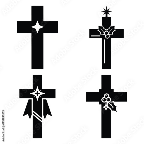 christmas holy cross silhouette clipart set