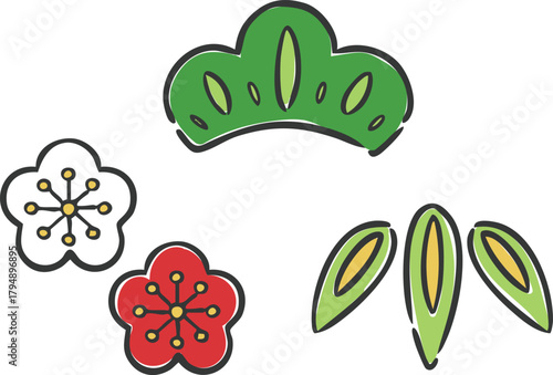 松竹梅のイラストセット　ベクター
