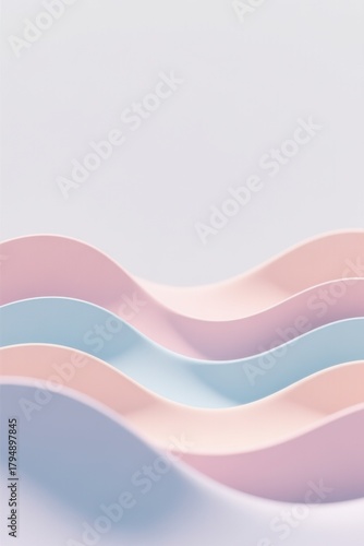 Abstract Paper Waves In Pastel Colors Against A White Backdrop Soft Lighting