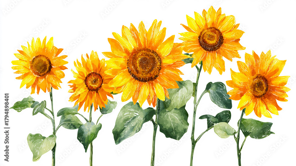 Obraz premium Sunflower, watercolor hand-painted isolated on white background
