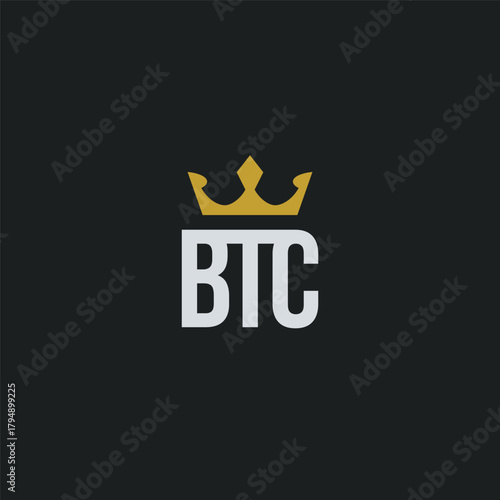 Letter BTC and Crown logo or icon design