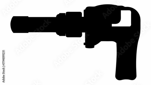 Silhouette of a pneumatic impact wrench with a pistol grip and extended socket adapter for construction work