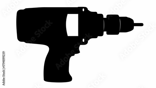 Silhouette illustration of a cordless drill with a visible chuck and handle design and power tool body