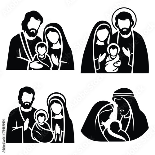 holy family silhouette clipart set