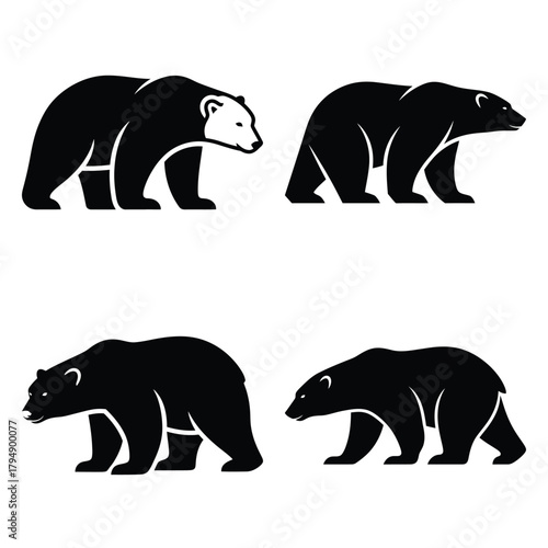 polar bear silhouette clipart set