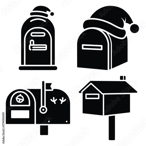 santa letterbox silhouette clipart set