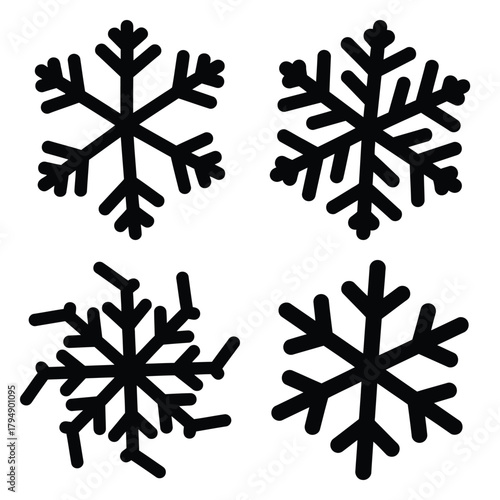 snowflake swirl silhouette clipart set