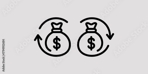 Two money bags with dollar signs and circular arrows indicating exchange or transfer