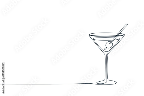 Minimalist line drawing of a martini glass with olive and straw