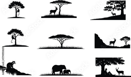 Collection of Animal and Nature Silhouette Vector Illustrations for Design Projects