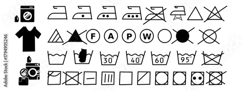 Laundry Icons vector illustration. outline, linear, cleaning and washing symbols. editable stroke.