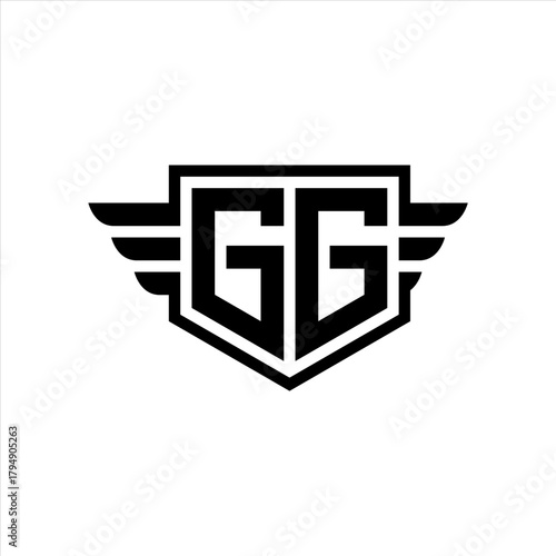 GG Logo vector image of initial shield with wing outline and simple shield