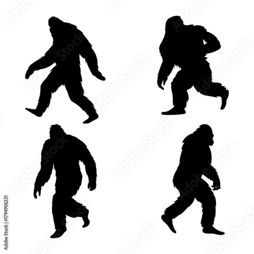 Bigfoot Silhouette Set on white background