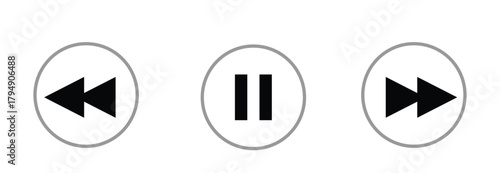 Play, pause and stop button icons set. Video-audio player. Illustration.