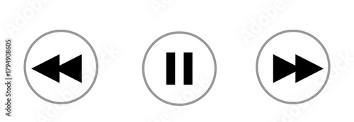 Play, pause and stop button icons set. Video-audio player. Illustration.