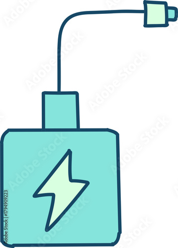 Blue charger with lightning bolt on a black background evokes energy transfer