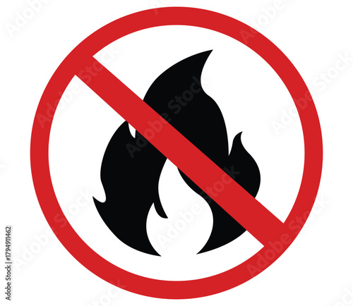 No Open Flame Warning Sign – Fire Safety Hazard Prohibition Icon Illustration