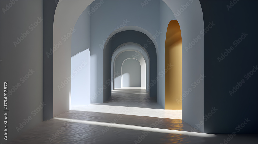 Fototapeta premium 3D Archways with Gentle Shadows and Minimalist Perspective