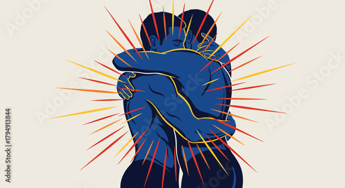 Two people embracing in a warm, comforting hug, radiating positive energy.