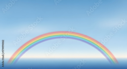 Vibrant Rainbow Arching Over Calming Ocean Under Clear Sky