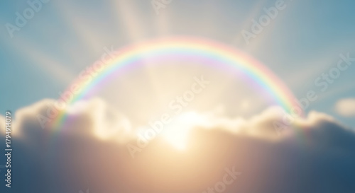 Vibrant Rainbow Emerging from Soft Clouds Under Bright Sunlight