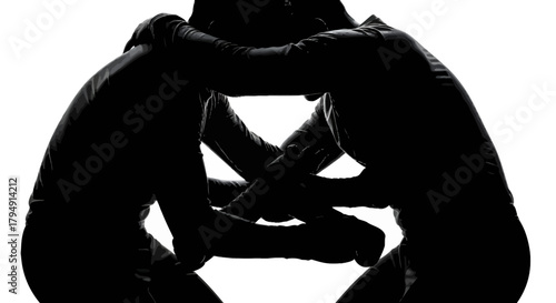 Silhouetted wrestlers in a dynamic and intense grappling pose.