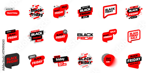 Black Friday banner set. Black Friday sale inscription. Promotion labels collection.