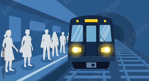 illustration of people at the railway station