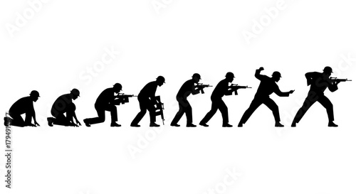 Evolution of Human with Weapons Silhouette.