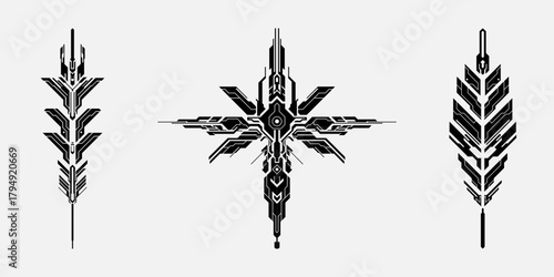 Futuristic cyberpunk tech element set. Sci-Fi interface. Abstract circuit design. HUD graphic illustration.