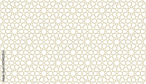 Traditional Islamic seamless pattern. Yellow and white Turkish background. Mosque window grid mosaic texture for wallpaper, decoration, backdrop.