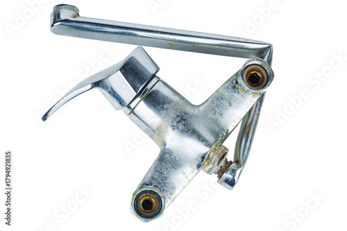 Broken faucet of steal isolated on a white background
