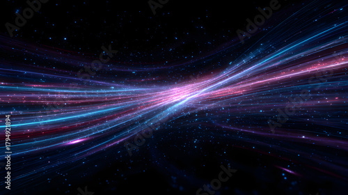 Energy burst in galactic space with neon light trails and dark backdrop