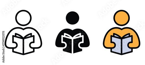 Discover knowledge and expand your mind with these clear, modern icons representing reading and learning for educational and informational content.
