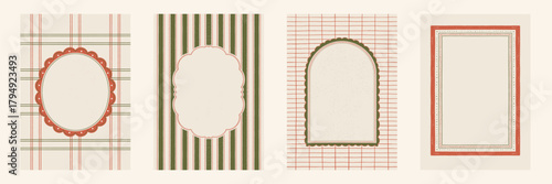 Set of 4 decorative hand-drawn holiday retro frames and borders in a whimsical sketch style for cards, invitations, and festive projects, vector illustration.