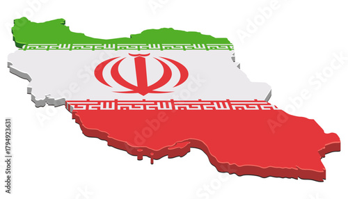 Iran country map outline filled with the national flag (green, white, red, and the Takbir). (cut out)