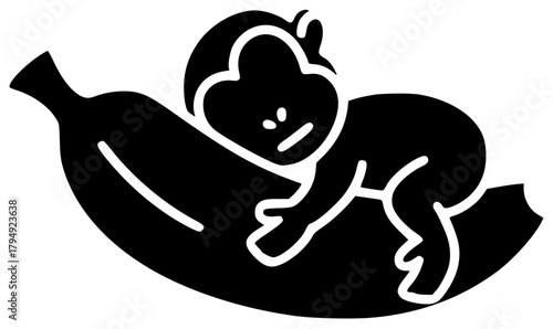 banana illustration monkey silhouette animal logo cute icon jungle outline nature fun wildlife tropical fruit character exotic wild art shape and vector graphic background