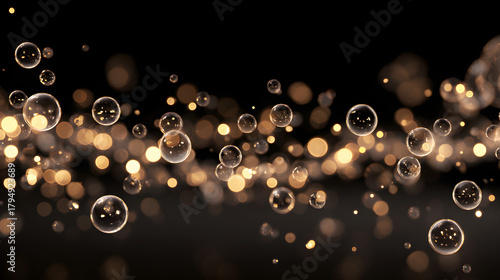 Floating Light Bubbles with Sparkles in a Black Magical Background
