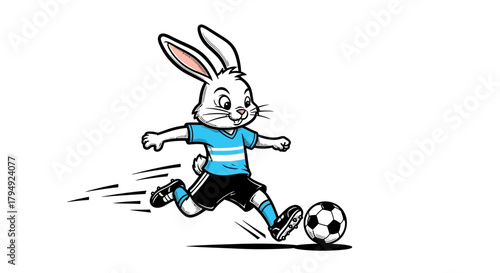 Dynamic bunny soccer player cartoon image expressing movement and energetic fun on the field