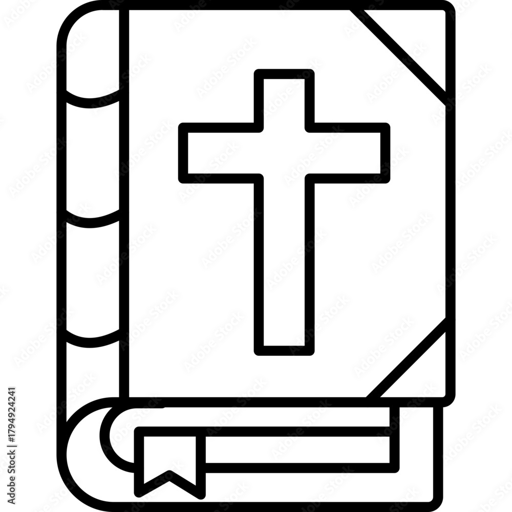 Fototapeta premium Bible Line Icon | Religious Book Outline Symbol | Minimal Christian Illustration