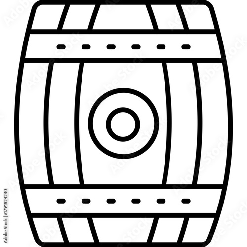 Barrel Line Icon | Wooden Container Outline Symbol | Minimal Storage Illustration