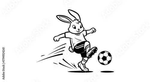 Dynamic illustration showcasing a sporty rabbit playing soccer with intense focus