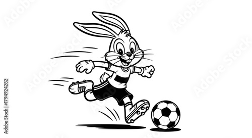 Dynamic action illustration of a rabbit soccer player sprinting with determined expression