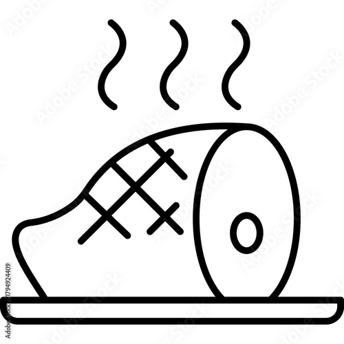 Pork Leg Line Icon | Meat Cut Outline Symbol | Minimal Butcher Illustration