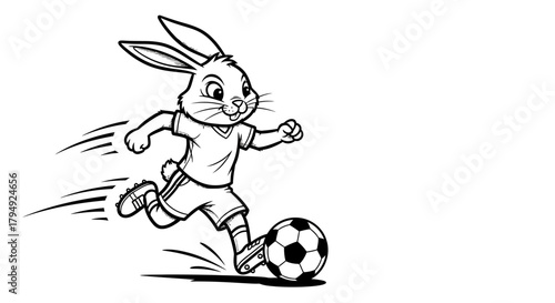 Dynamic illustration of a rabbit character playing soccer, showcasing energy and playful athleticism