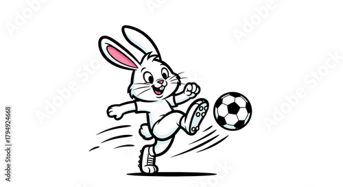 Playful bunny soccer illustration, sporting activity, cartoon vector design graphic mascot element