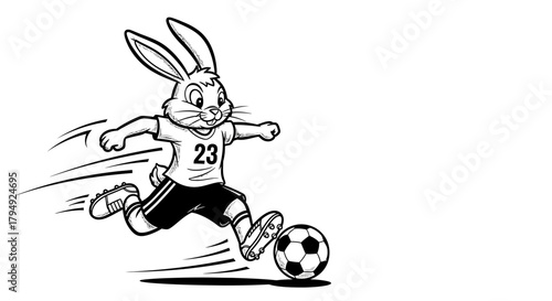 Animated Soccer Action: Energetic Bunny Kicking the Ball with Dynamic Speed Illustration