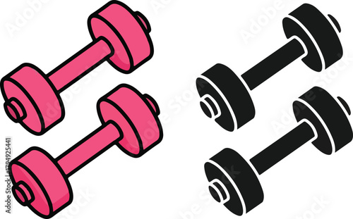 pink dumbbell vector icon set