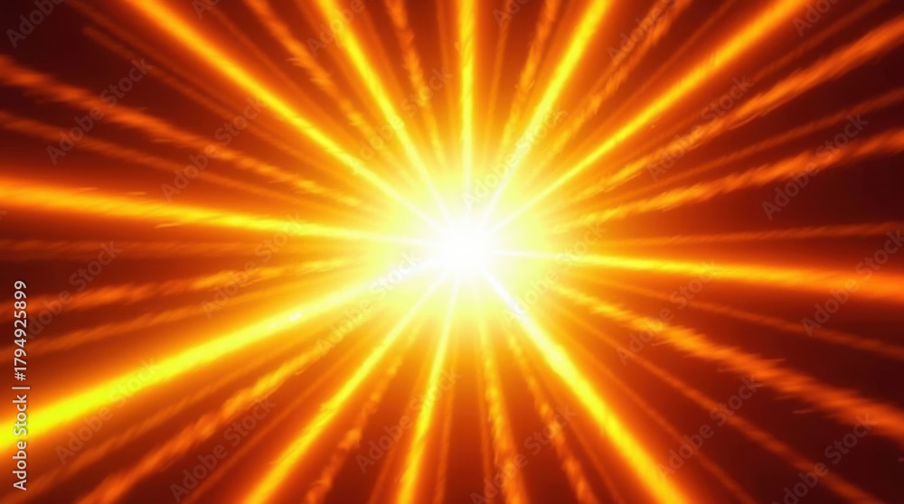 Obraz premium A vibrant, energetic explosion of light rays emanating from a brilliant central point, creating a dynamic and powerful visual effect.