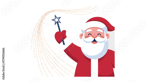Holiday Cheer: A jovial figure, dressed in traditional attire, spreads seasonal magic with a wave of his star-tipped wand, embodying the spirit of celebration and joy.